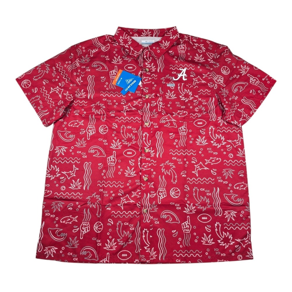 NWT Columbia Alabama Crimson Tide NCAA PFG Super Slack Tide Fishing Shirt Sz XL